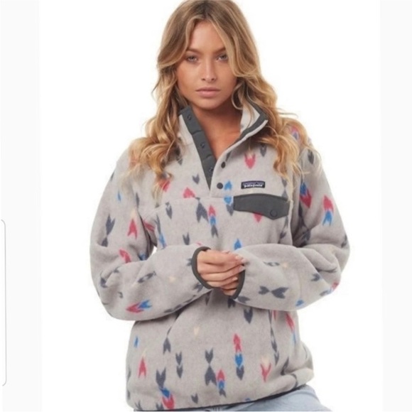Patagonia Synchilla Snap-t Pullover Gray Arrows Wish Tails Jacket Sweatshirt L - Picture 1 of 8